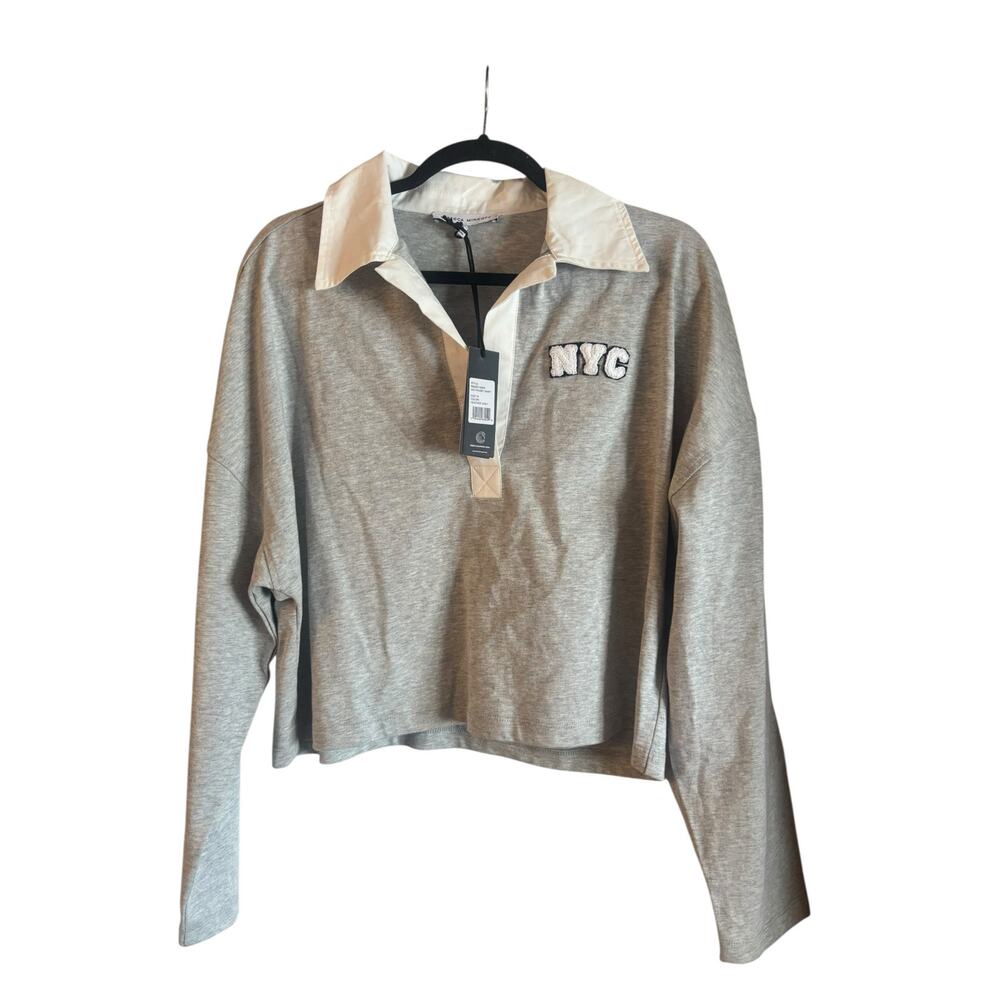 Rebecca Minkoff Women’s Gray Nici Rugby Shirt Long Sleeve Collar Medium NWT